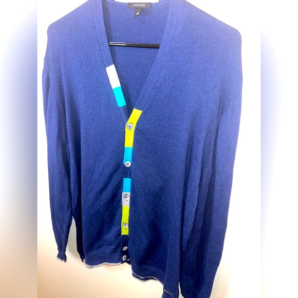 Codice Men’s Navy Blue/Yellow Button Down Cardigan Size 56 EU XXL VGUC - Picture 6 of 7